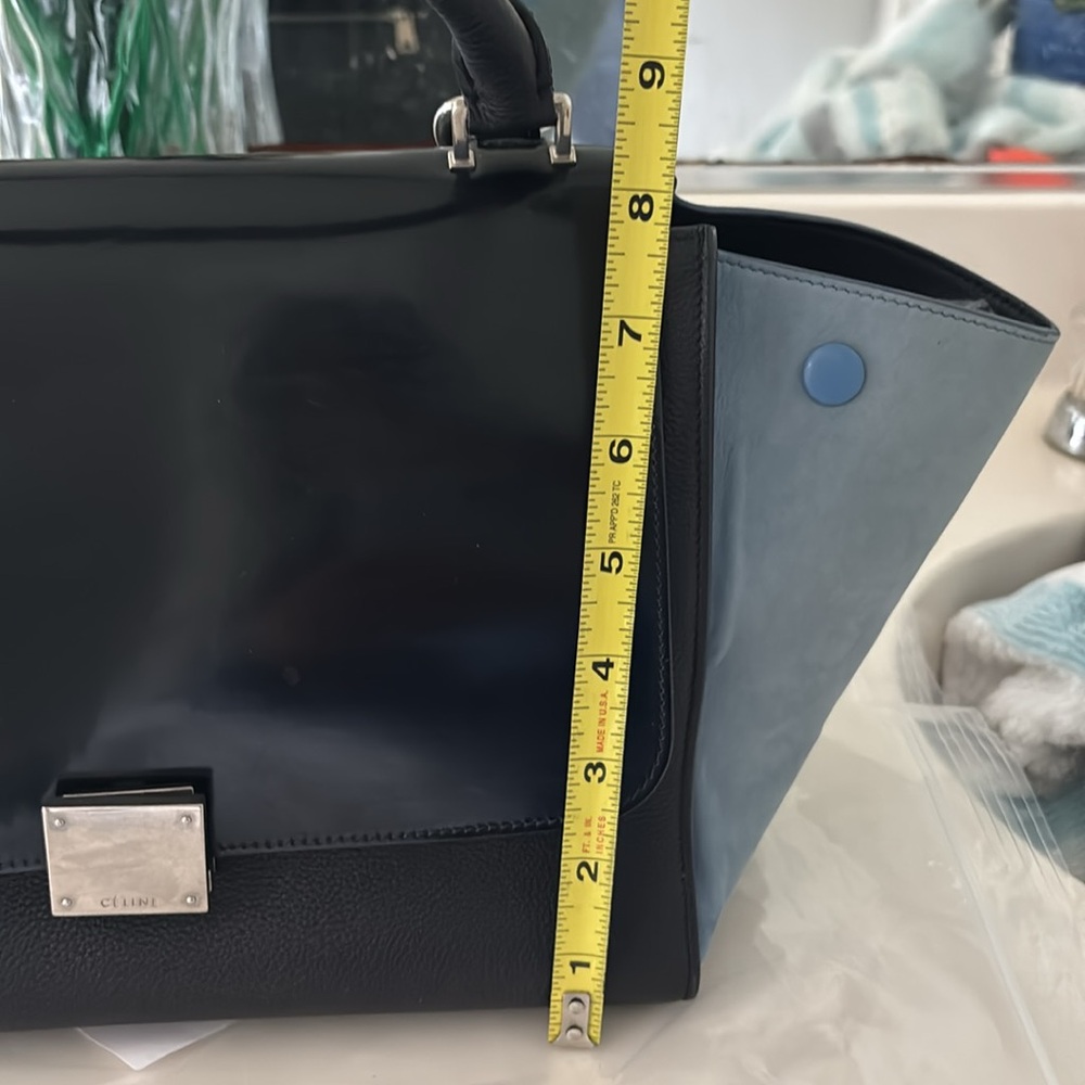 Celine Trapeze Tote Black leather blue suede - Picture 13 of 16